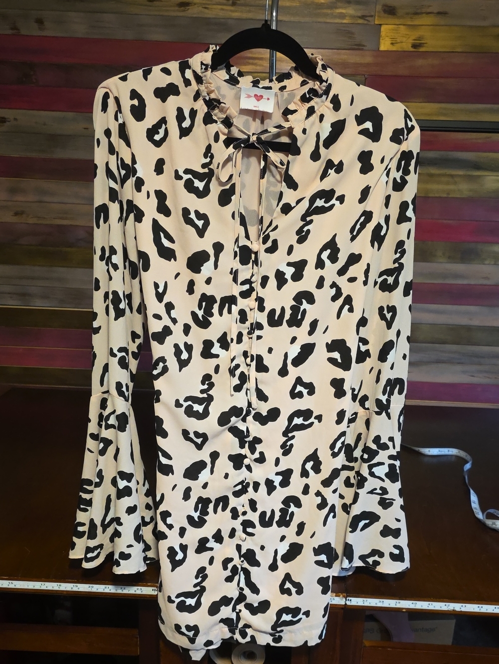 Buddy Love Cream and Black Leopard-Print Dress with Tie Neck